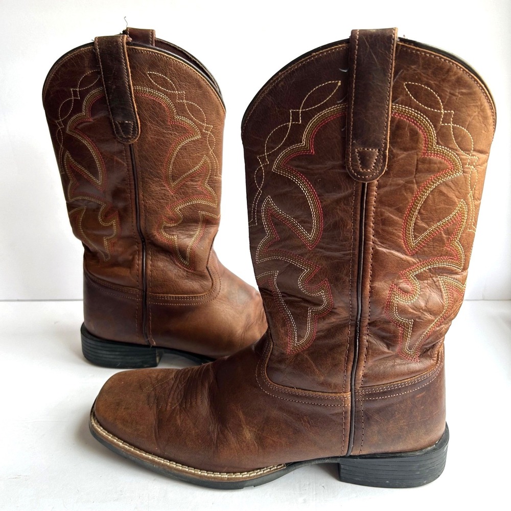 Roper Cowboy Boots Mens 10D Brown Leather Square Toe Western Pull On  TPR Work